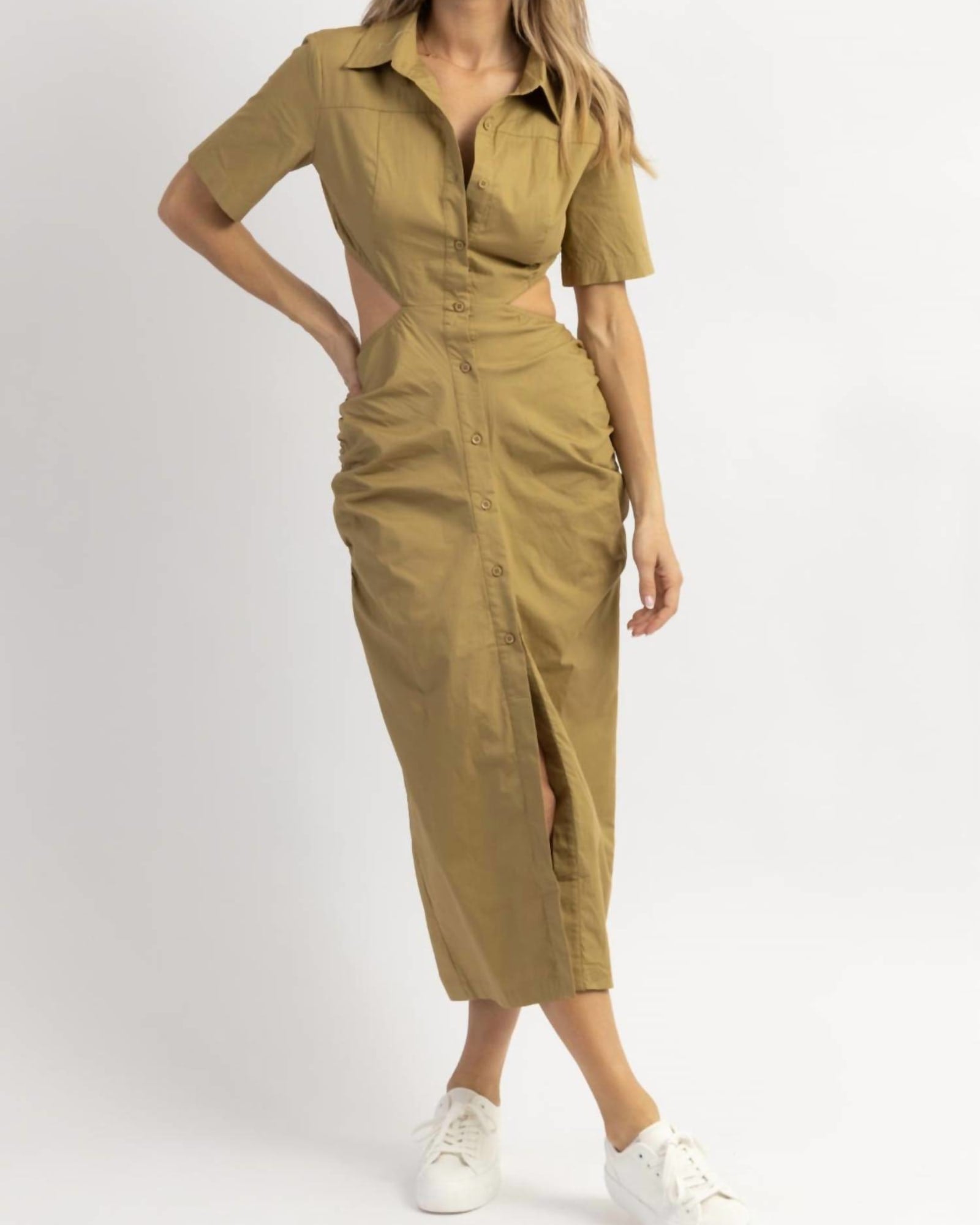 Ty Cutout Shirt Dress In Olive | Olive