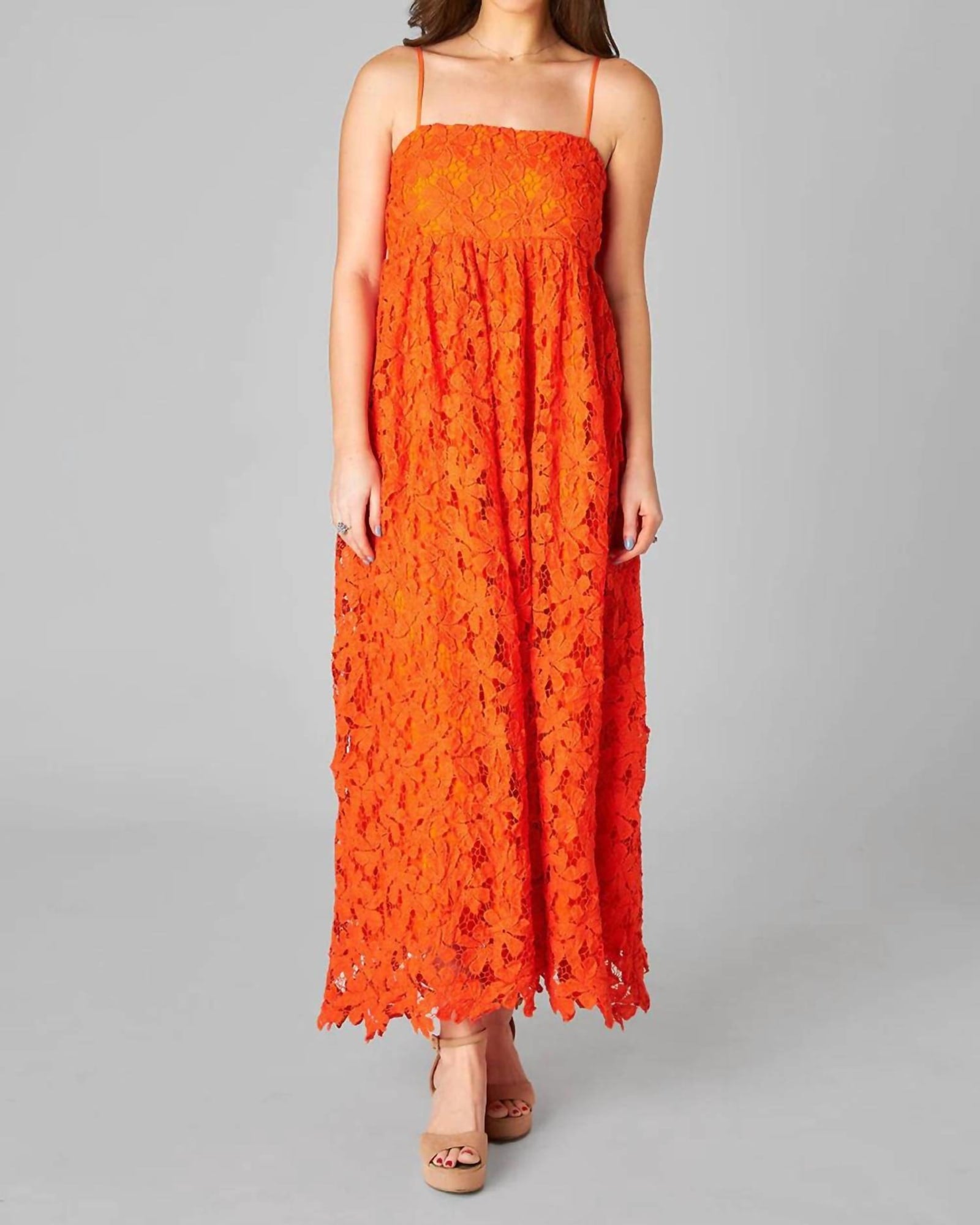 Tiana Lace Midi Dress In Orange | Orange
