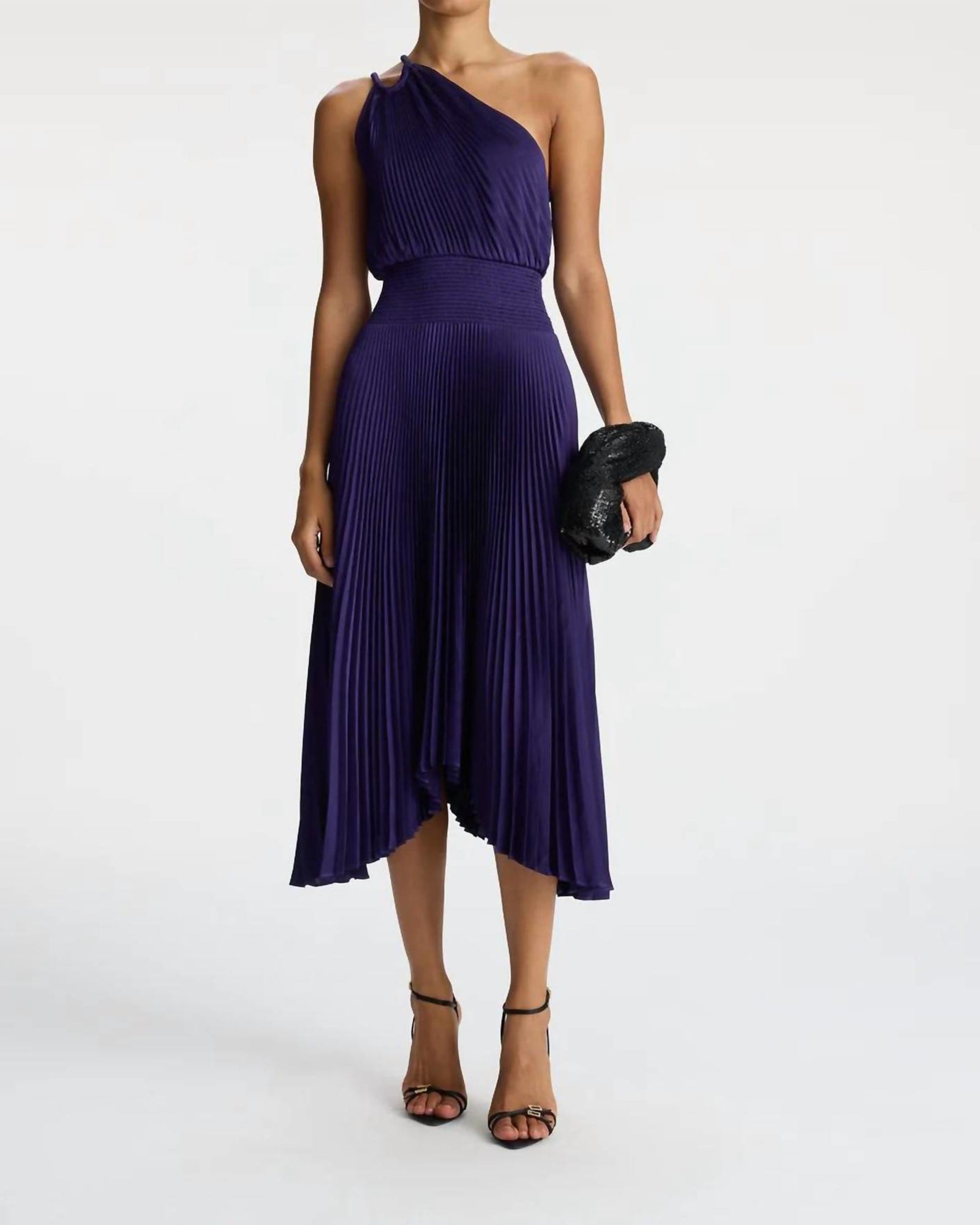 Ruby Satin Pleated Dress In Purple | Purple