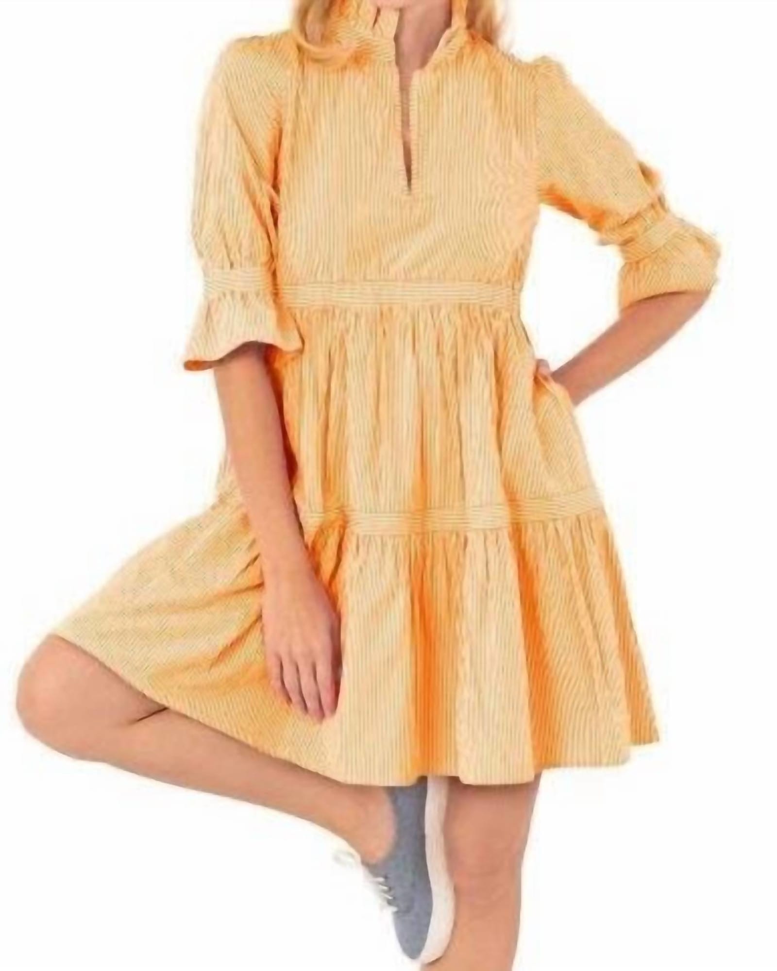 Teardrop Dress - Stripe Wash & Wear In Orange | Orange