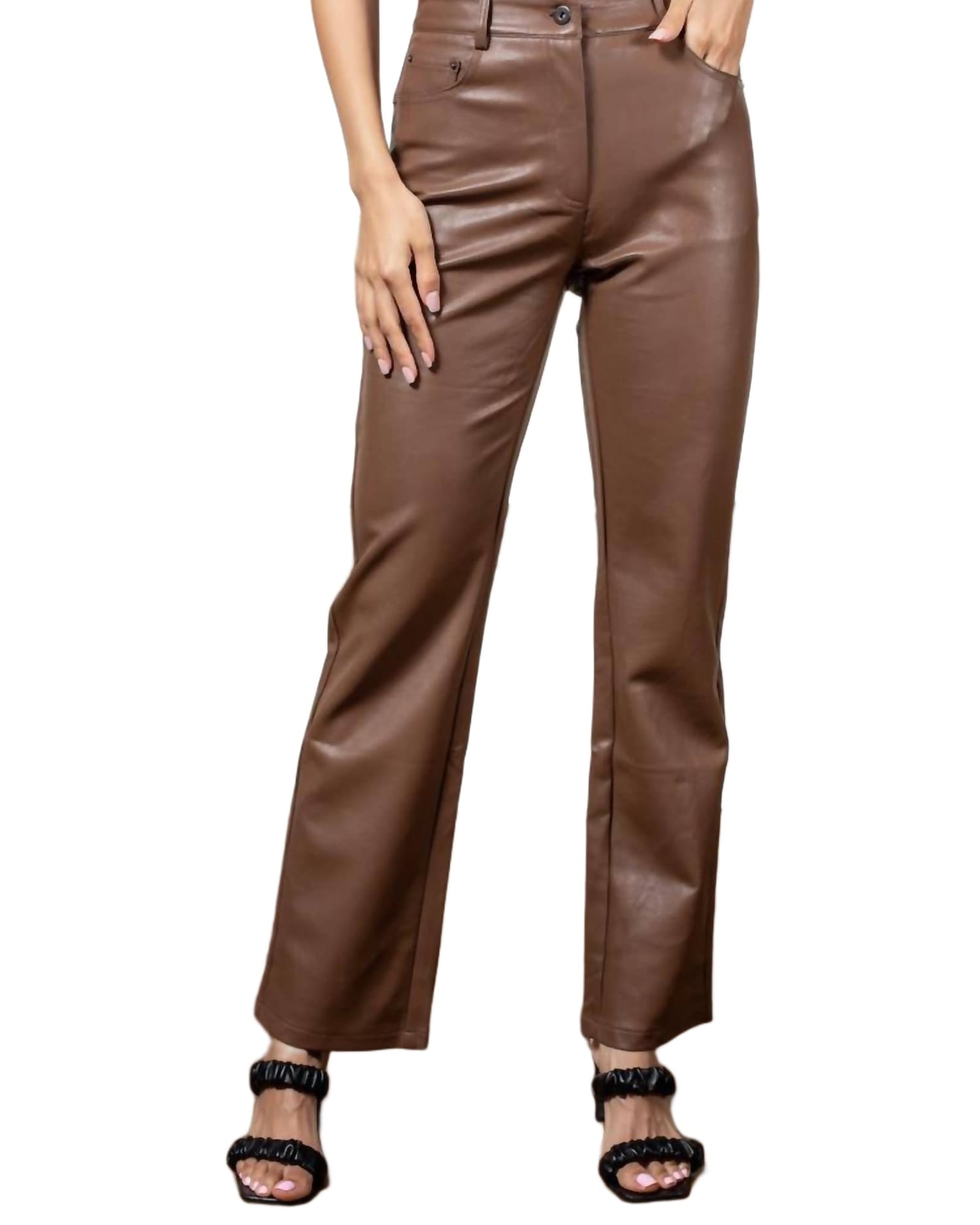 Adler Faux Leather Pant in Brown | Brown