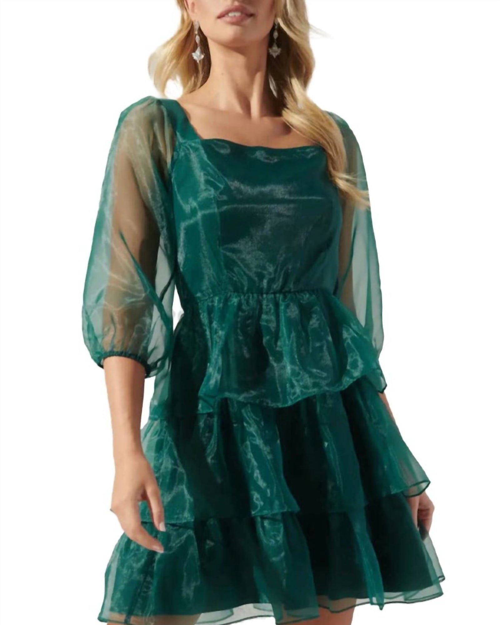 Leah Organza Dress In Emerald | Emerald