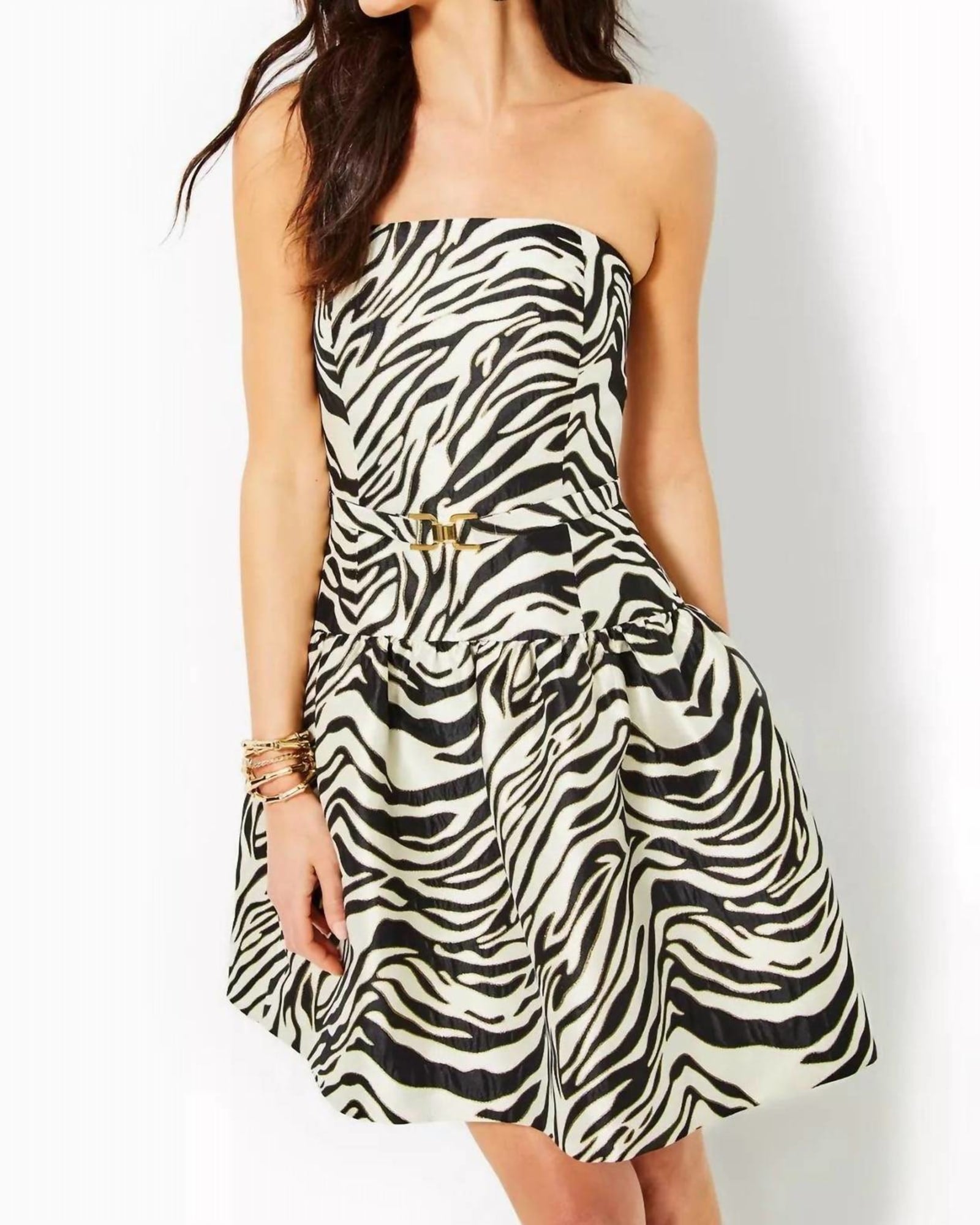 Akela Strapless Jacquard Dress In Black Zebra Jacquard | Black Zebra Jacquard