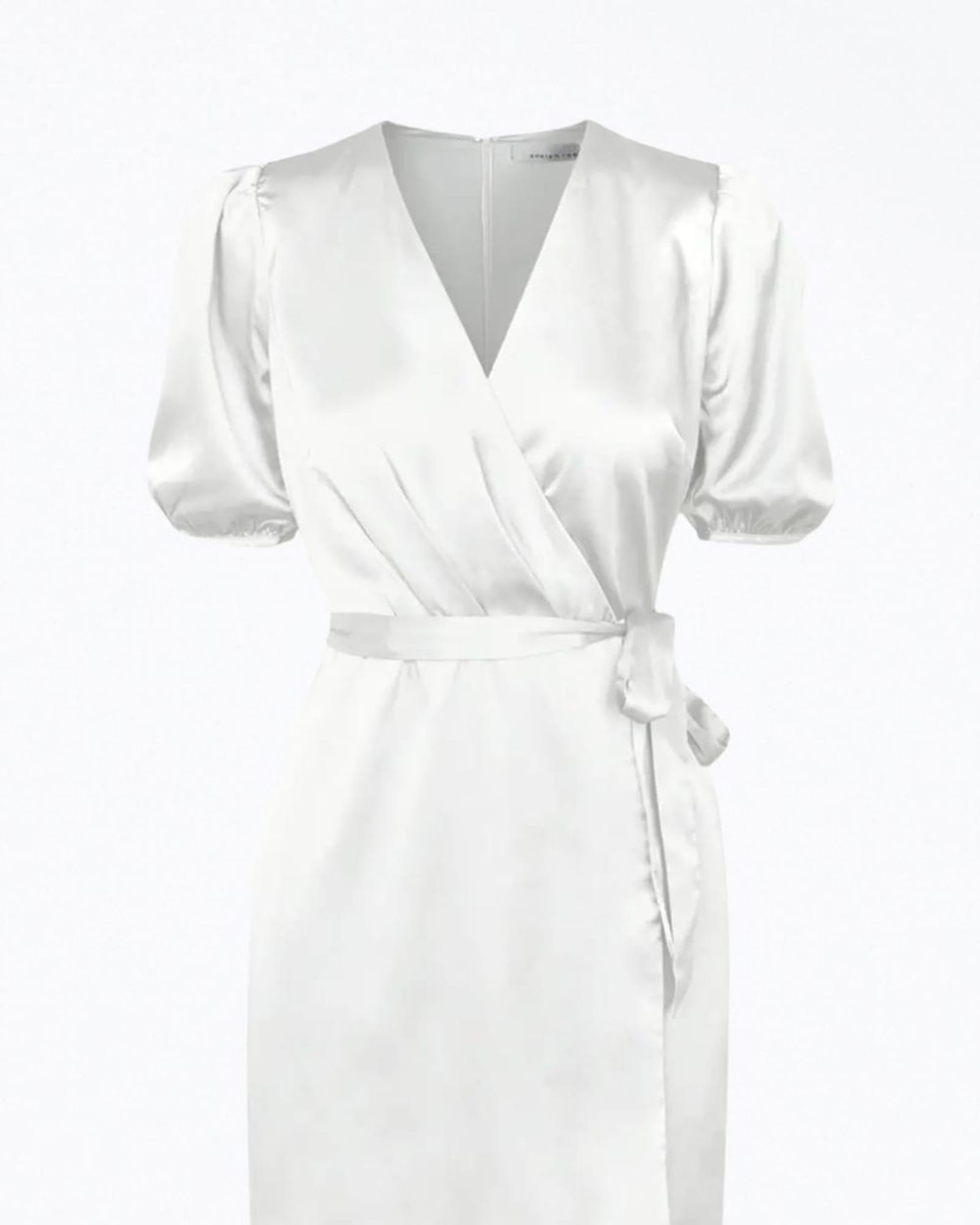 Glice Wrap-Effect Belted Sateen Mini Dress in White | White