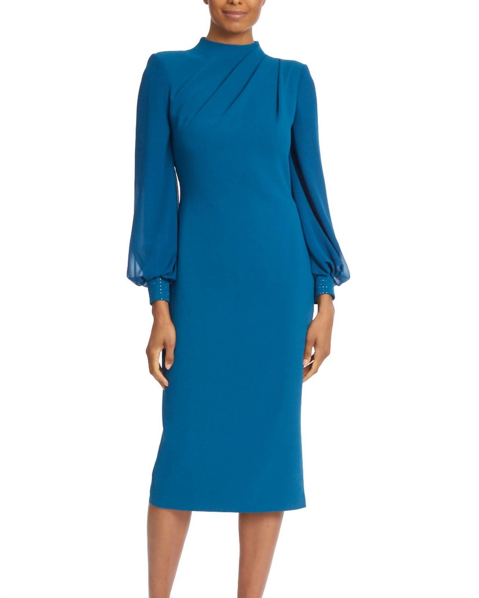 Pleated Neck Cocktail Dress In Teal | Teal