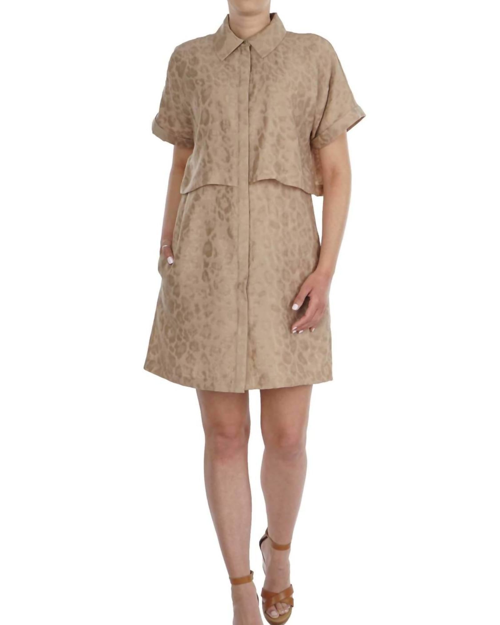 Animal Jacquard Shirt Dress in Beige | Beige