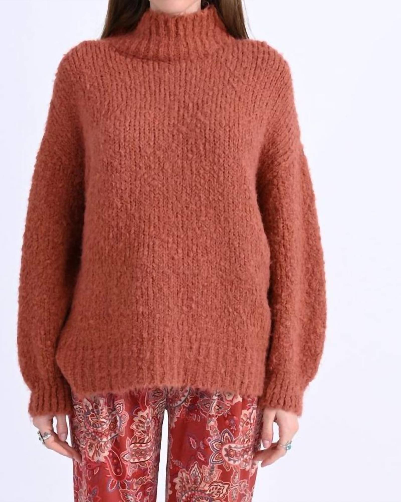 Soft Cable Knit Turtleneck Sweater in Terracotta | Terracotta