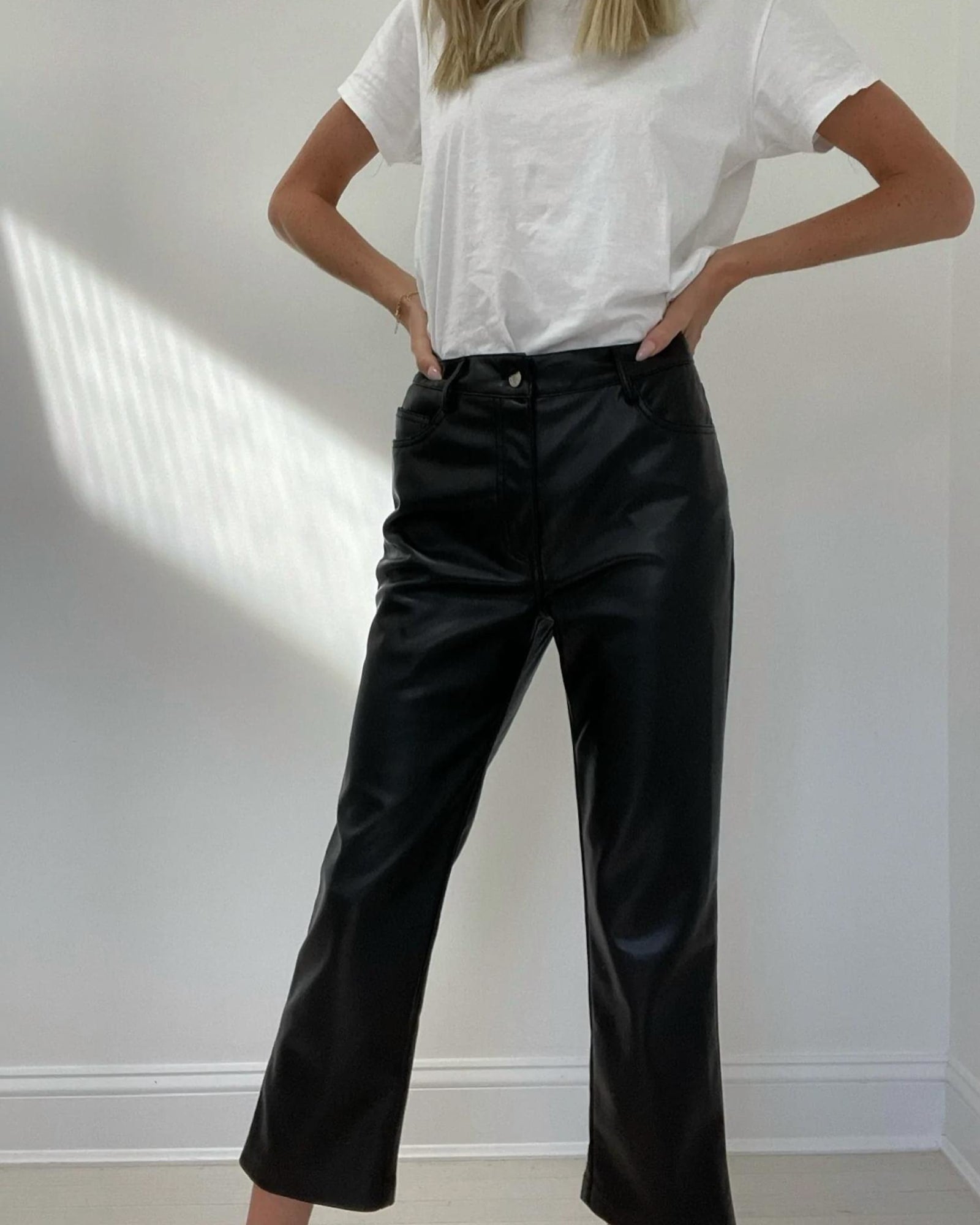 Rachel Faux Leather Straight Crop Pant in Black | Black