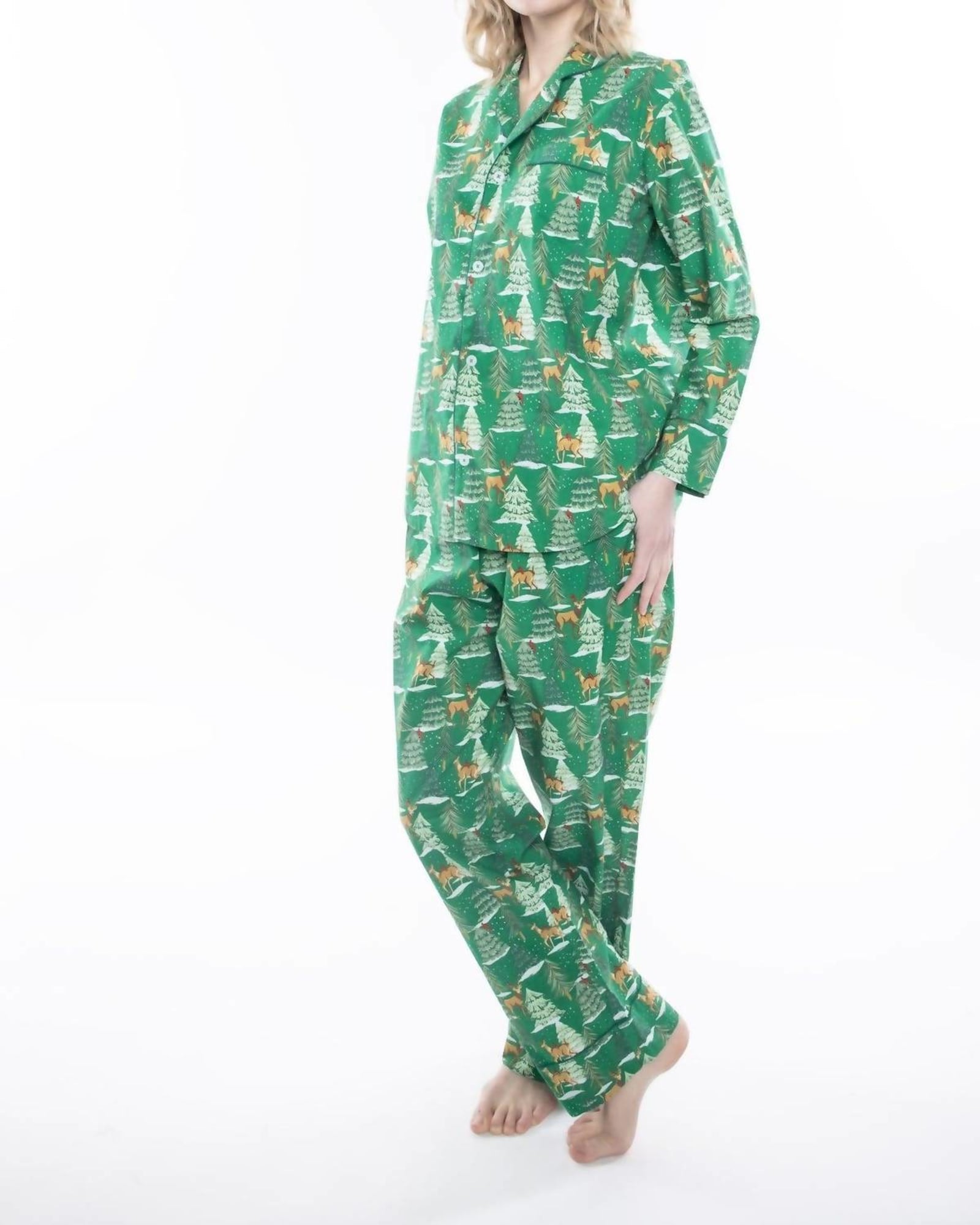 Deer Jamas Long Sleeve Pajama Set in Green | Green