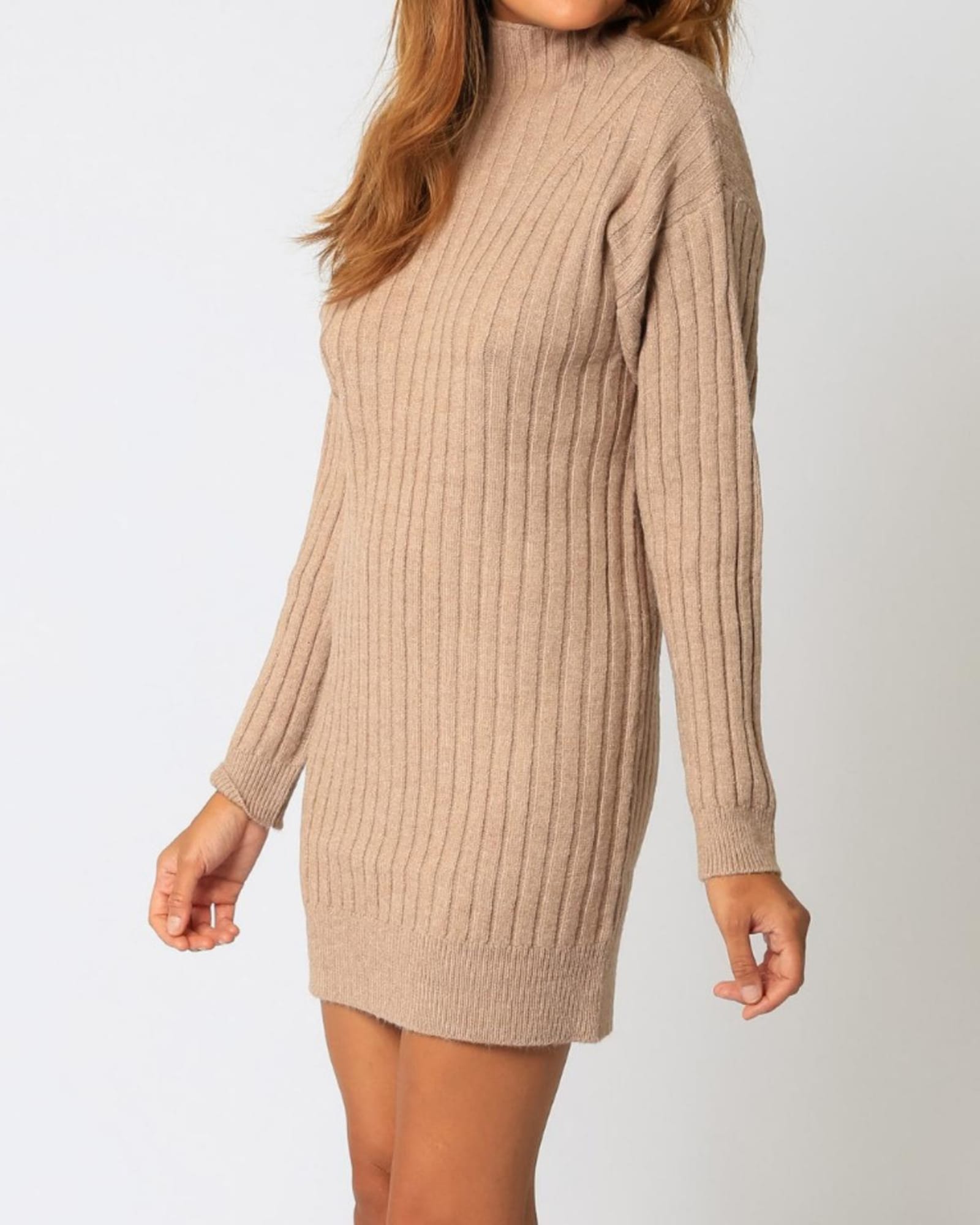 Wide Ribbed Sweater Dress in Mocha | Mocha