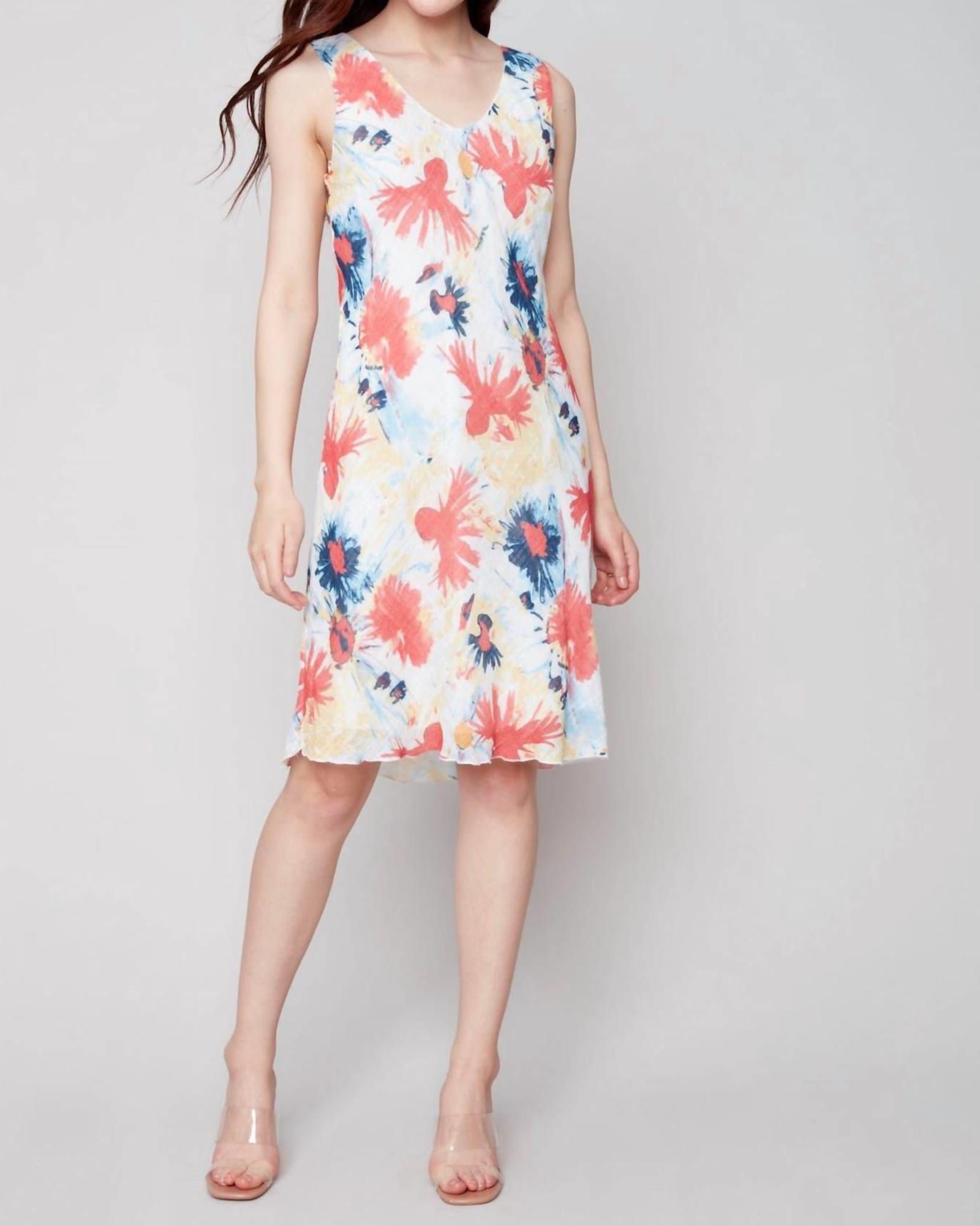Sleeveless Printed Cotton Gauze Dress in Poppy | Poppy