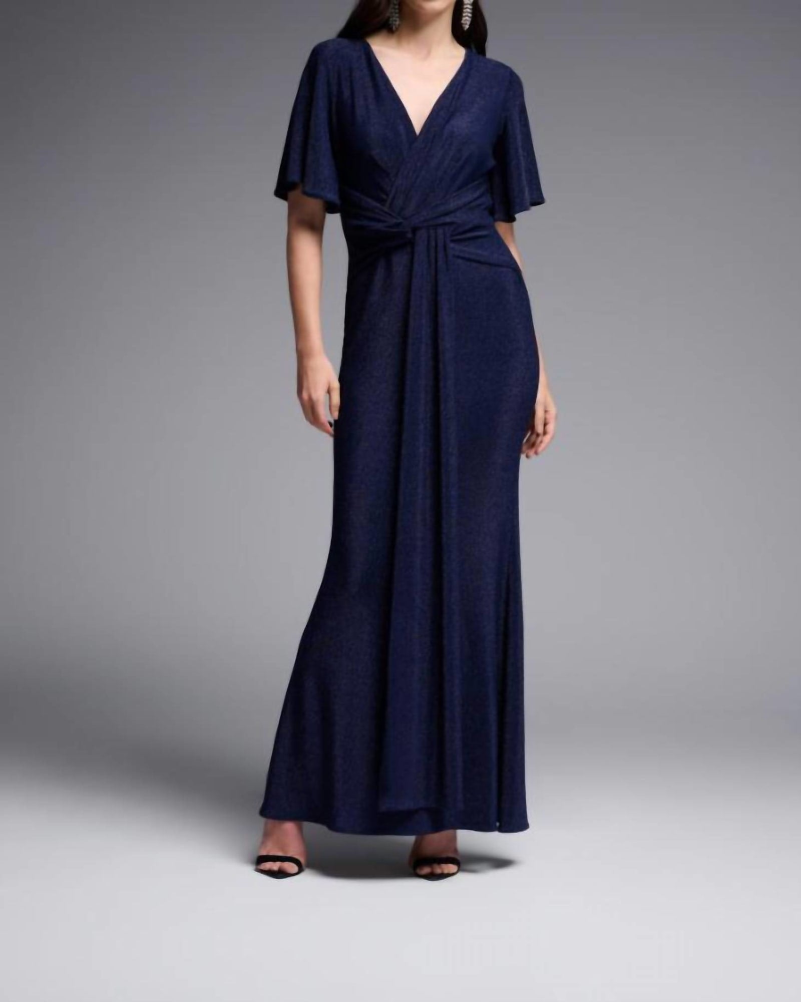 Solid Lurex Fit And Flare Maxi Dress In Navy | Navy