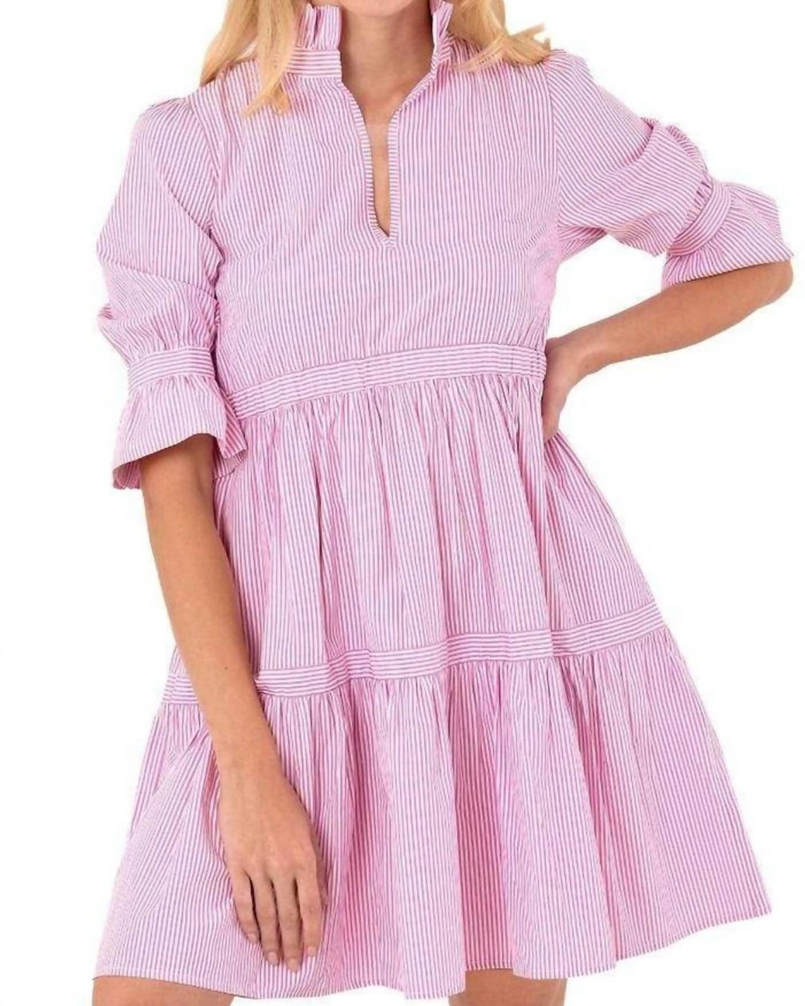 Teardrop Dress - Stripe Wash & Wear In Pink | Pink