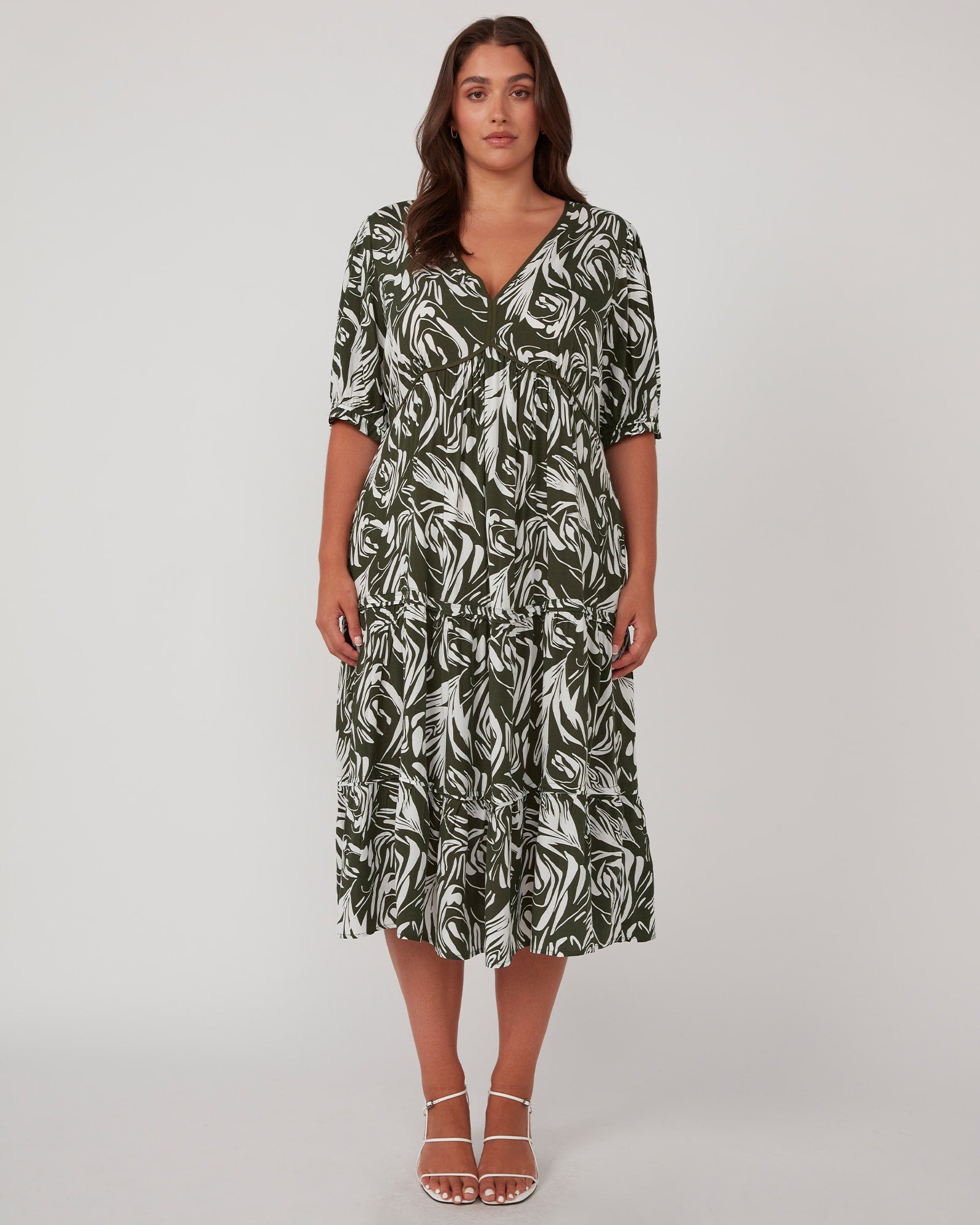 Abstract Midi Dress | Olive/Milk