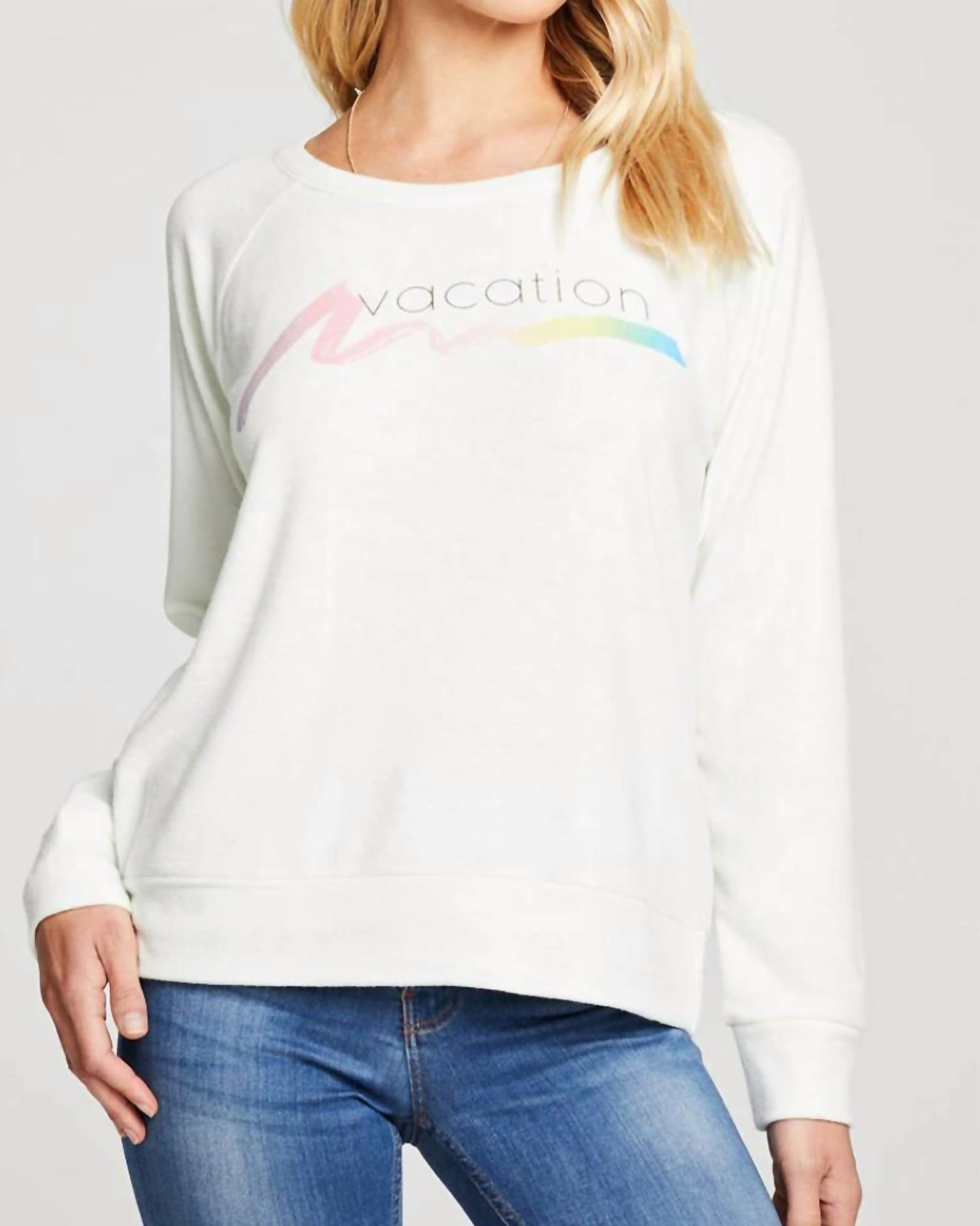 Vacation Recycled Love Knit Raglan Pullover in Off White | Off White