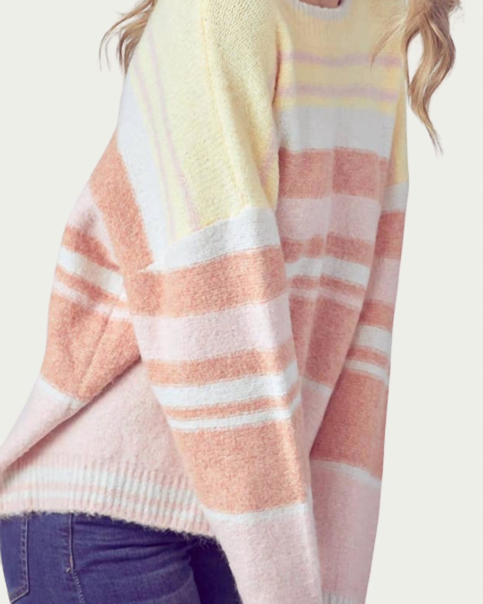 Oversized Striped Ribbed-Knit Sweater in Yellow/Terracotta/Pink | Yellow/Terracotta/Pink