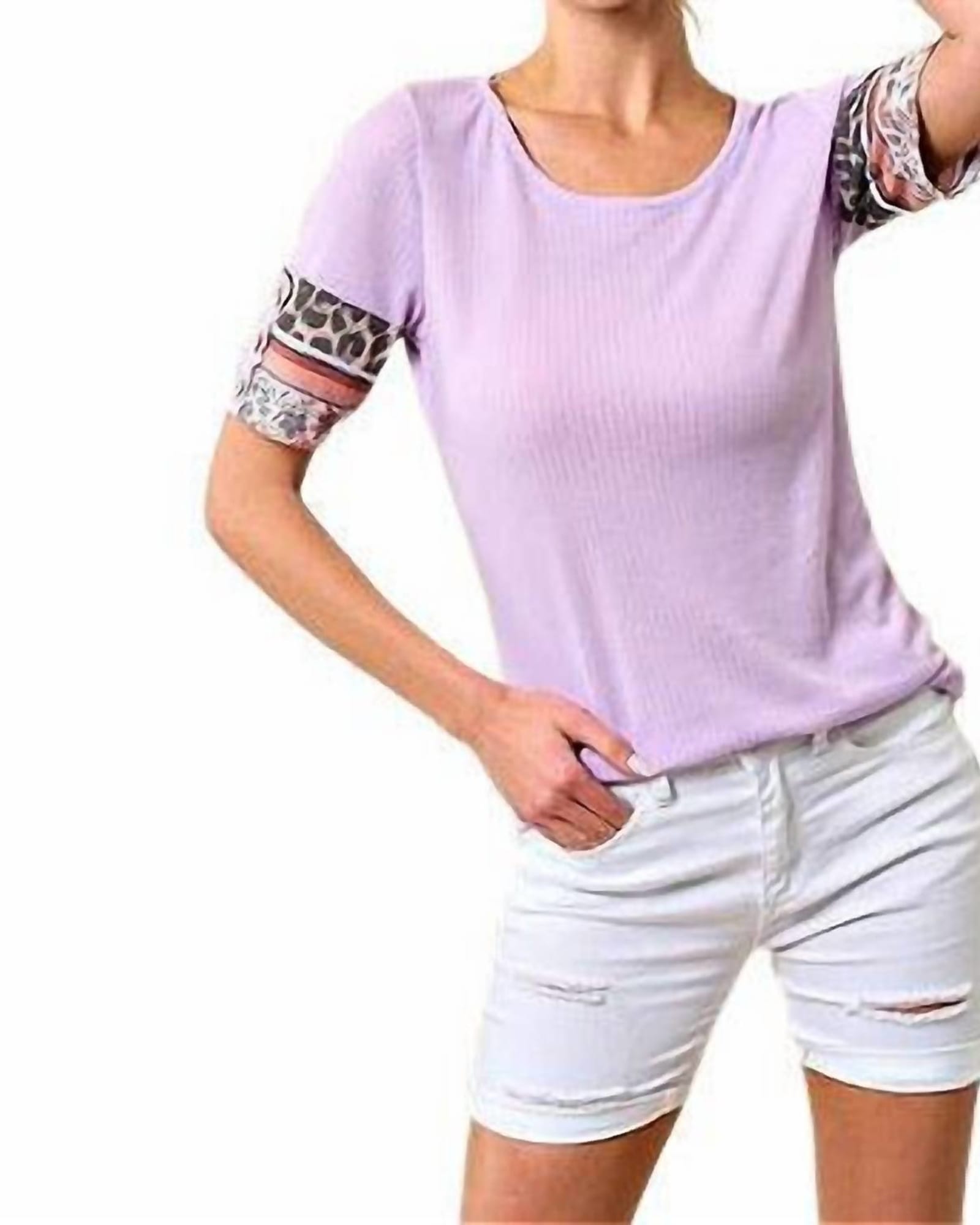 Ribbed Top With Contrast Sleeves in Lavender | Lavender