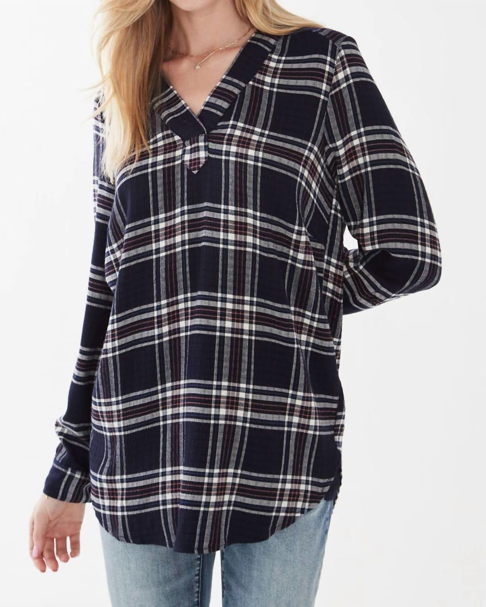 Popover Check Textured Tunic in Navy Plaid | Navy Plaid
