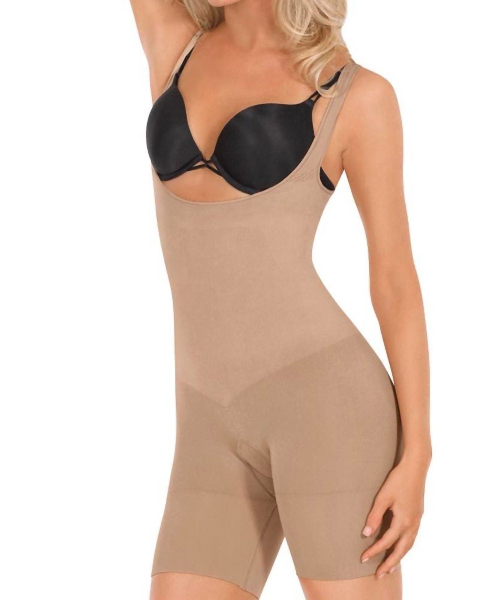 Seamless Open Bust Boxer Body Shaper in Nude | Nude