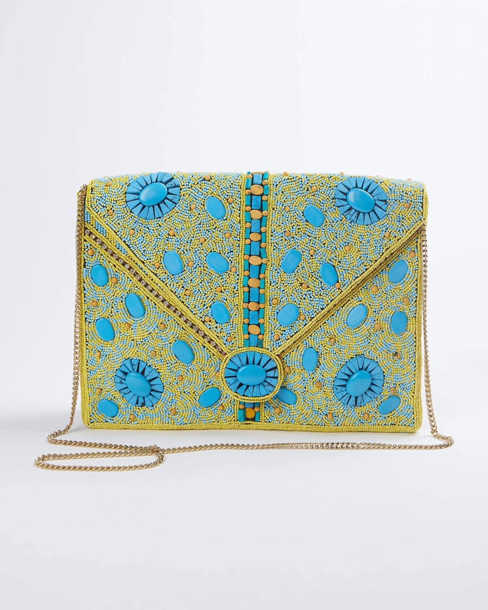 Vasant Handmade Beaded Shoulder Clutch Bag in Turquoise | Turquoise