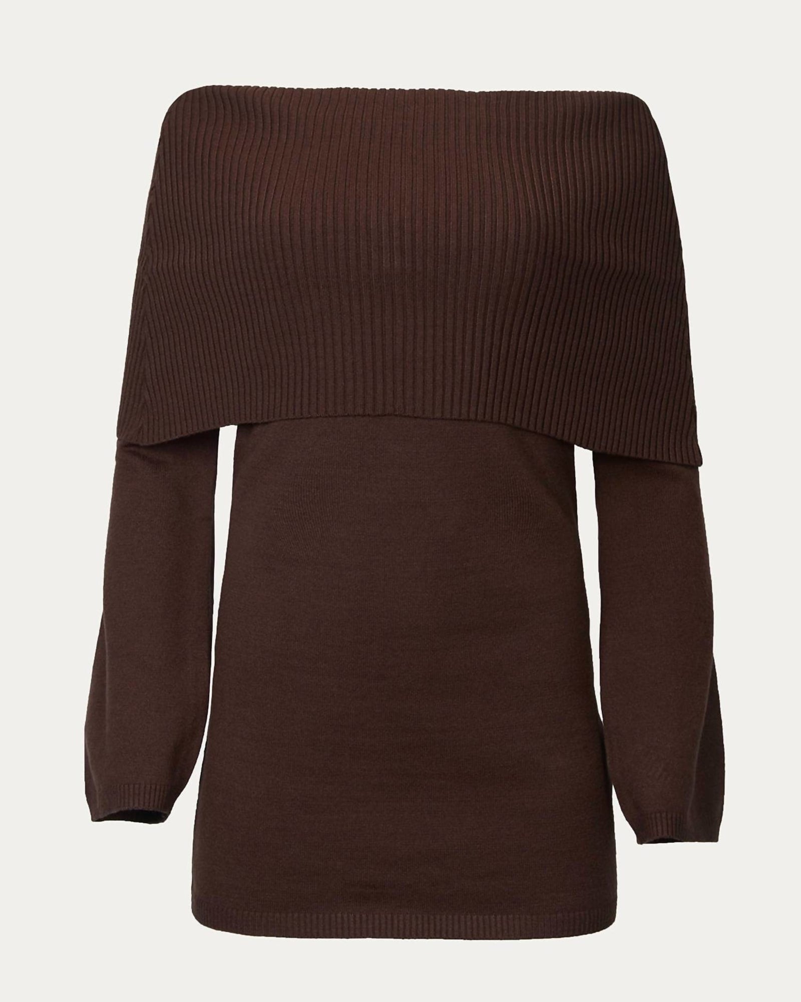 Off-The-Shoulder Sweater Dress in Chocolate | Chocolate