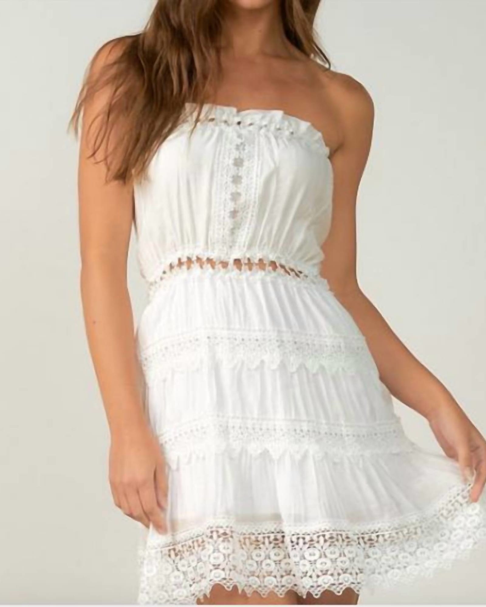 Resort21 Dress Strapless Crochet in White | White