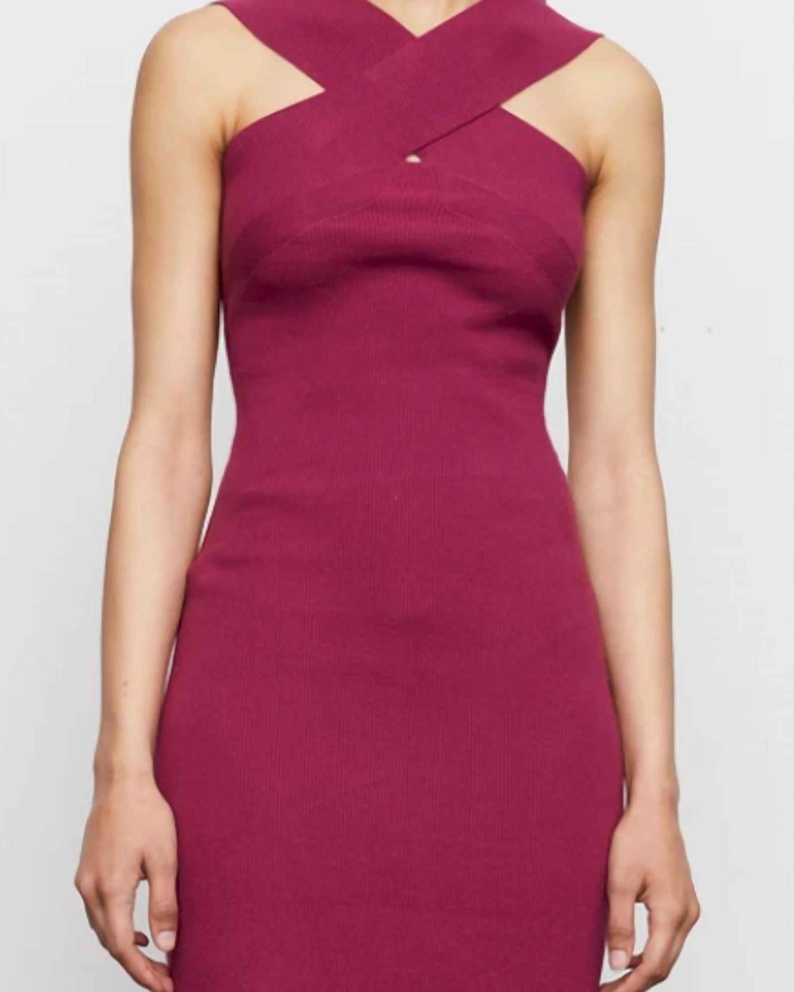 Edith Sculpted Cold Shoulder Ribbed Knit Dress in Ruby | Ruby