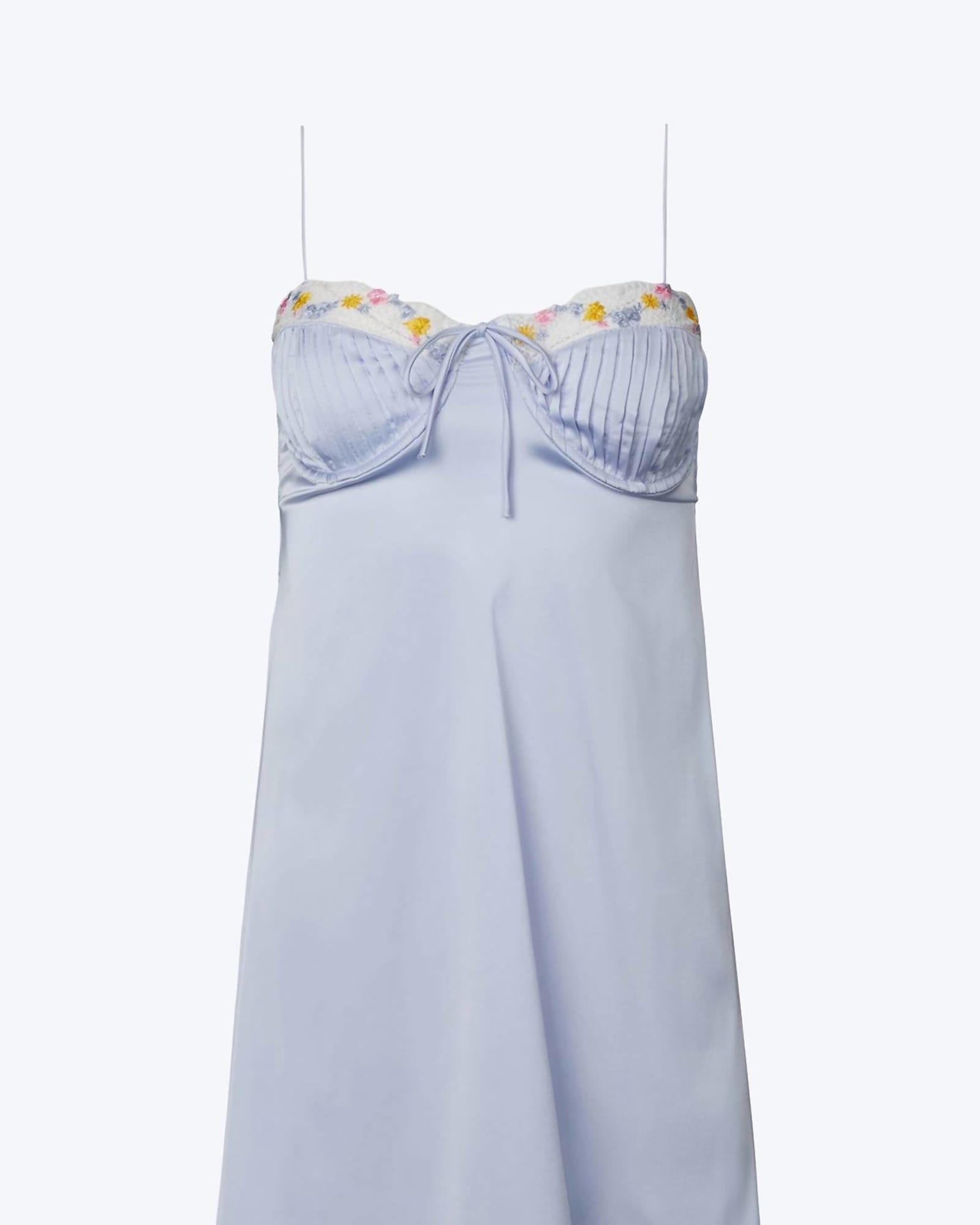 Bustier Floral-Embroidered Open-Back Satin Mini Dress in Light Blue | Light Blue
