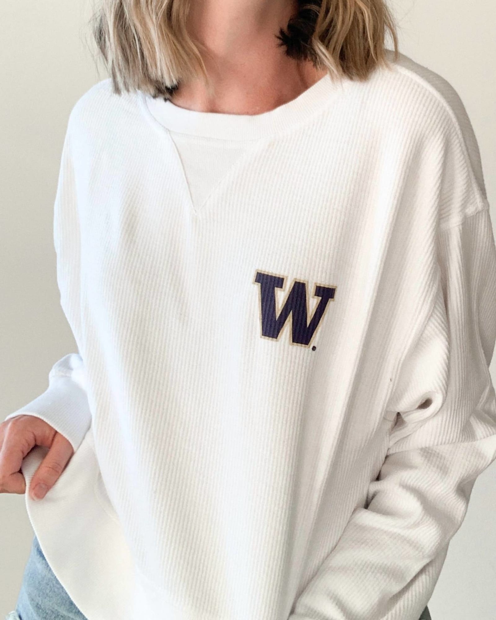 Uw Logo Corded Boxy Sweatshirt in White | White