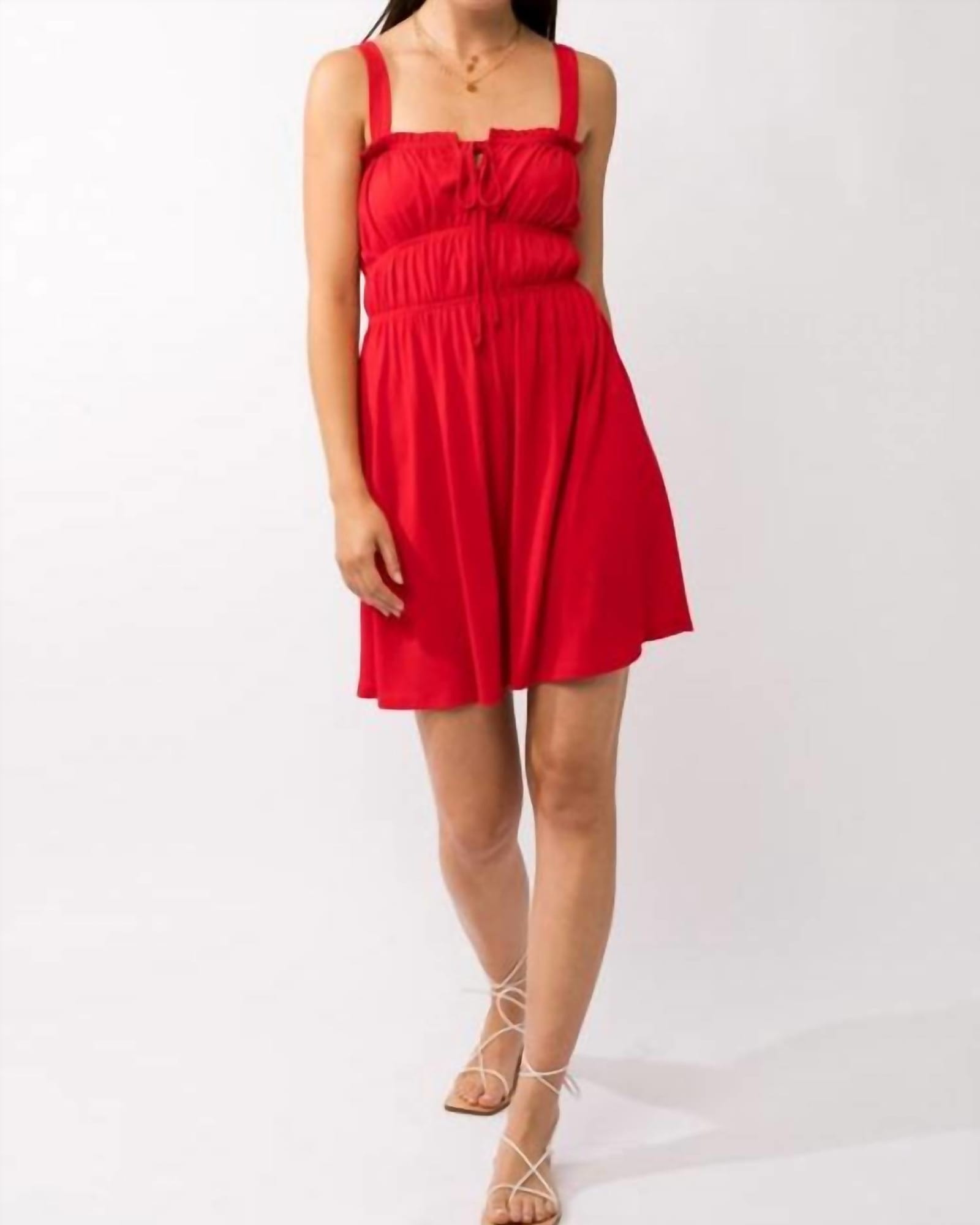 Plus Sleeveless Ruched Mini Dress In Red | Red