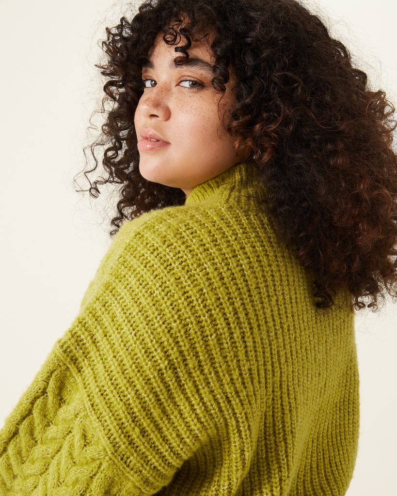 Dominique Plus Size Cable-Knit Mock-Neck Sweater | Light Green