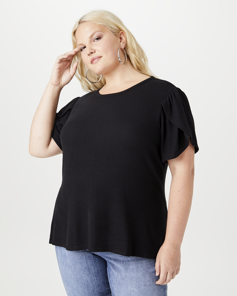 Genesis Plus Size Tulip-Sleeve Tee | Black