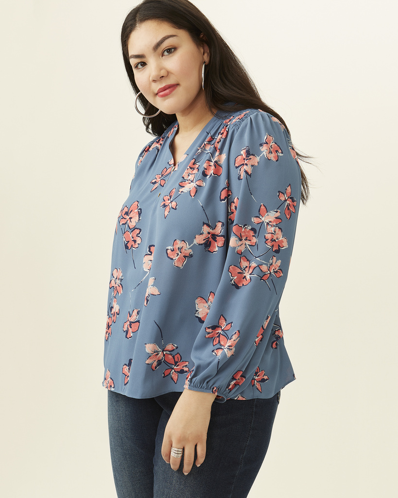 Plus Size Brianna Printed Blouse | Teal / Coral
