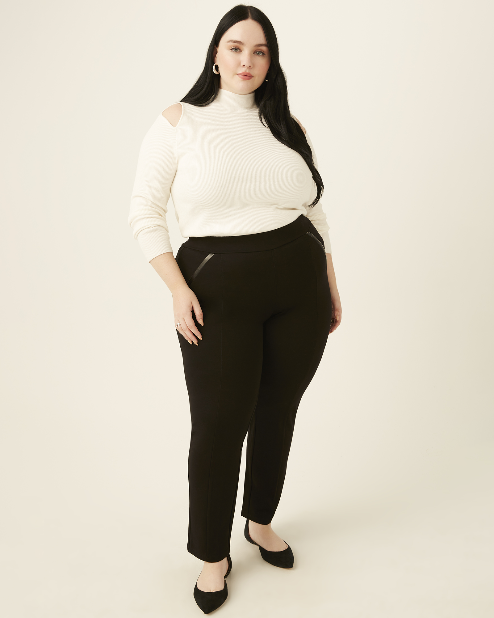 plus size black knit stretchy pull on ponte bootcut pant