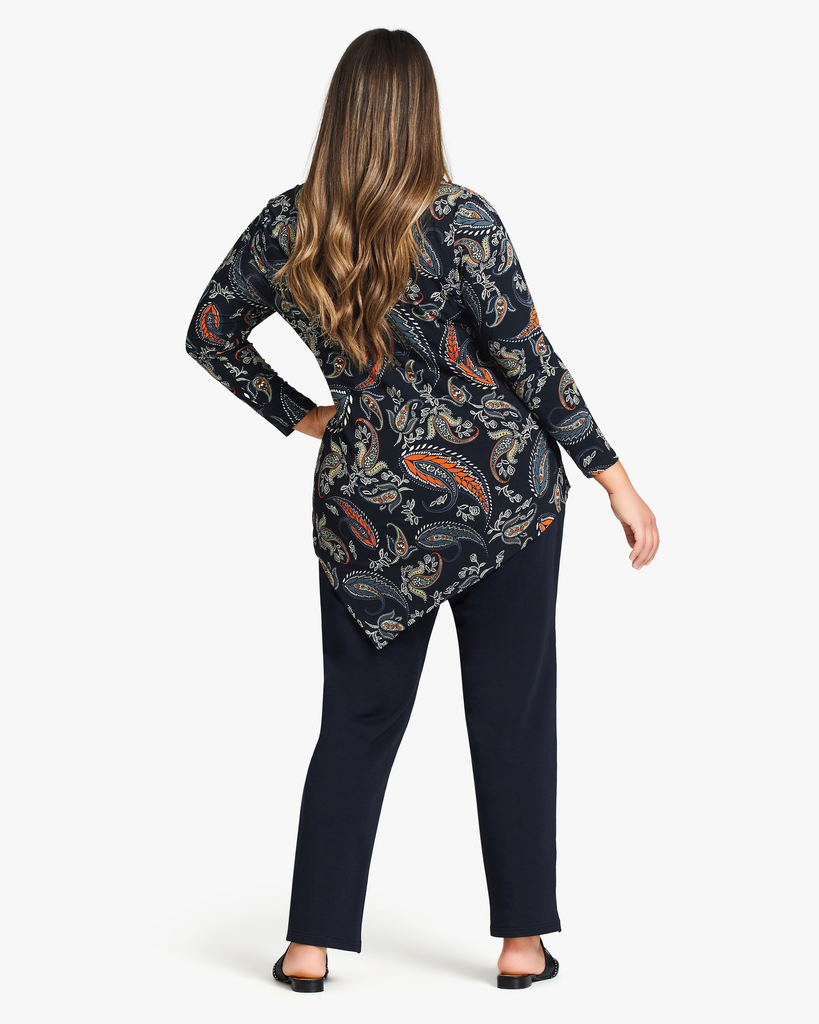 Plus Size Erica Print Top | Navy / Orange