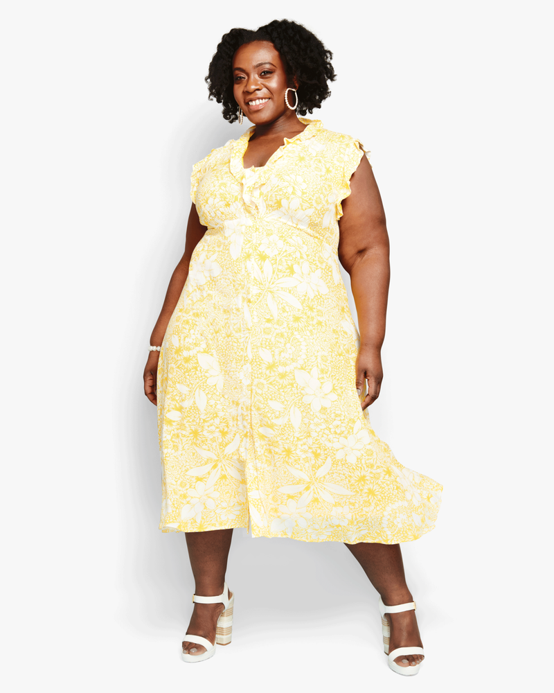yellow and white plus size dress