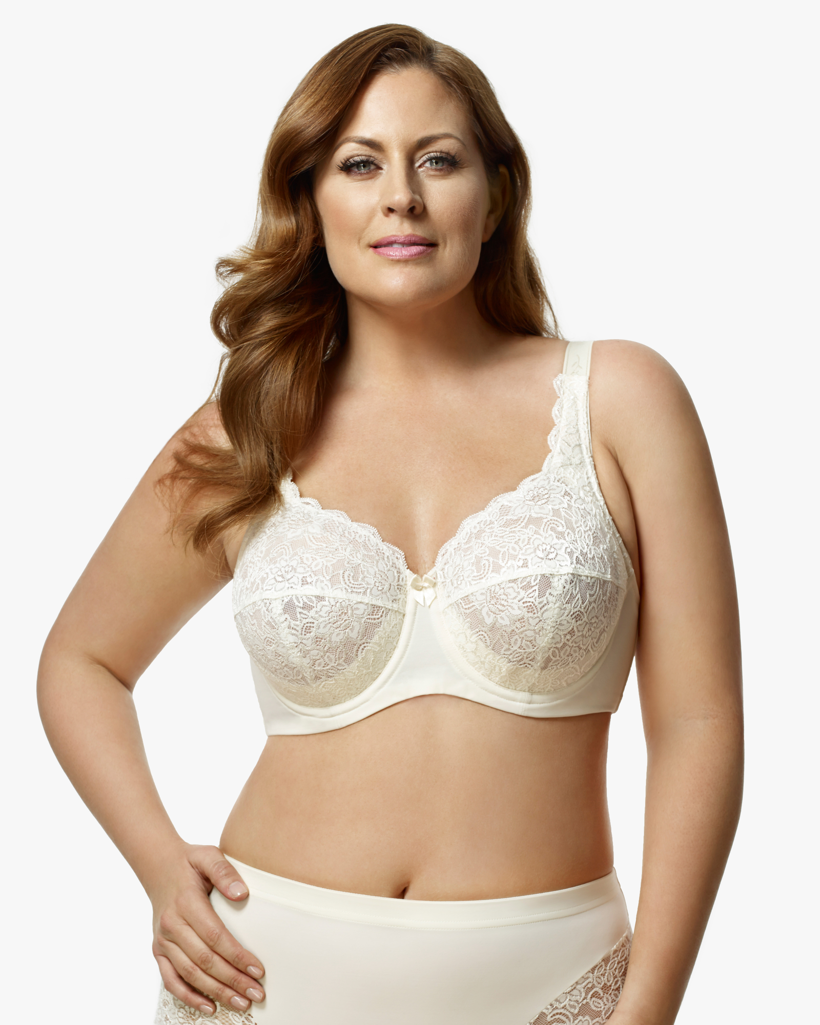 Glamorise WONDERWIRE Bra 46D (STRETCH-LACE) Breathable CONTOURED-CUPS NUDE  NEW