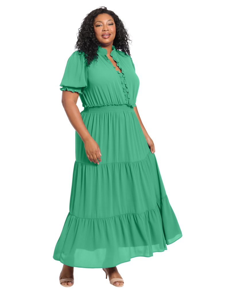 Plus Size Eva Ruffle Sleeve Maxi Dress | Kelly Green