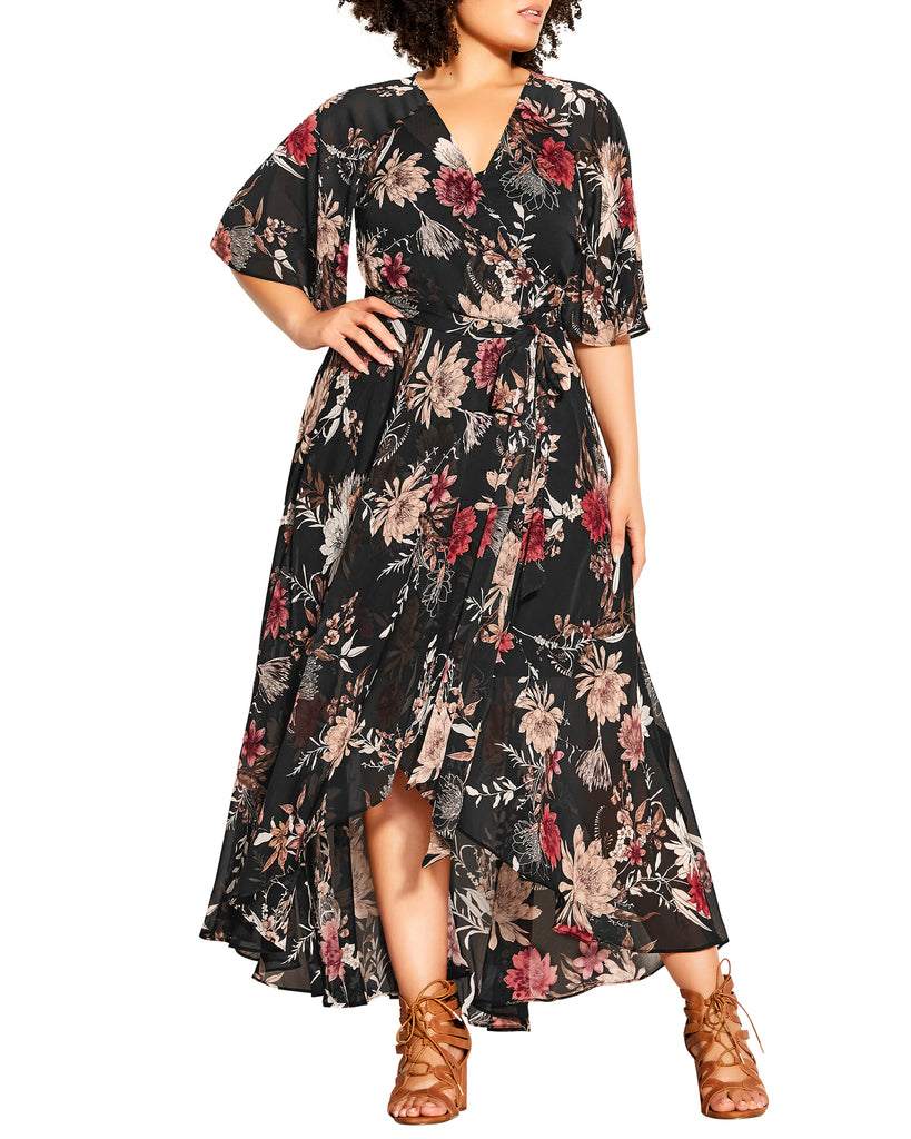 Plus Size Maryam Botanical Maxi Dress | Black / Tan