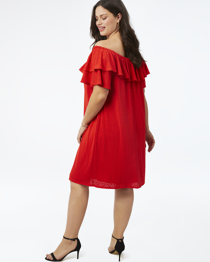 Fiona Plus Size Off the Shoulder Ruffled Dress | Red