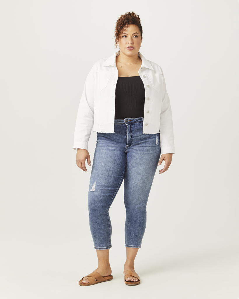 Alia Plus Size Jean Jacket | White
