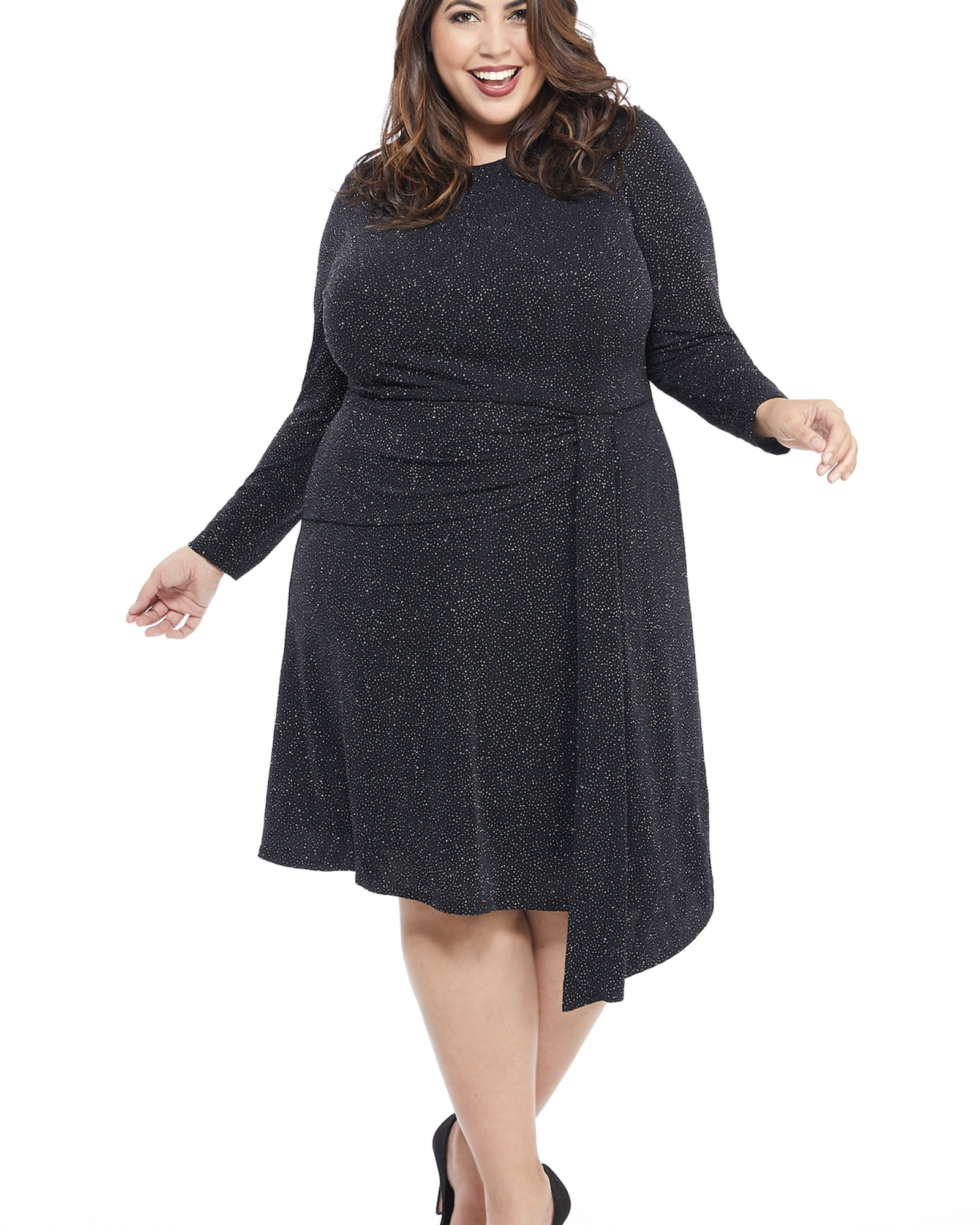 Celeste Long Sleeve Drape-Front Dress | Black