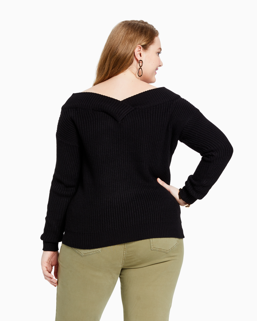 Albany Off The Shoulder V-Neck Sweater | Black
