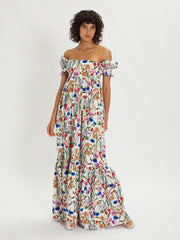 Antigone Floral Cotton Maxi Dress – White