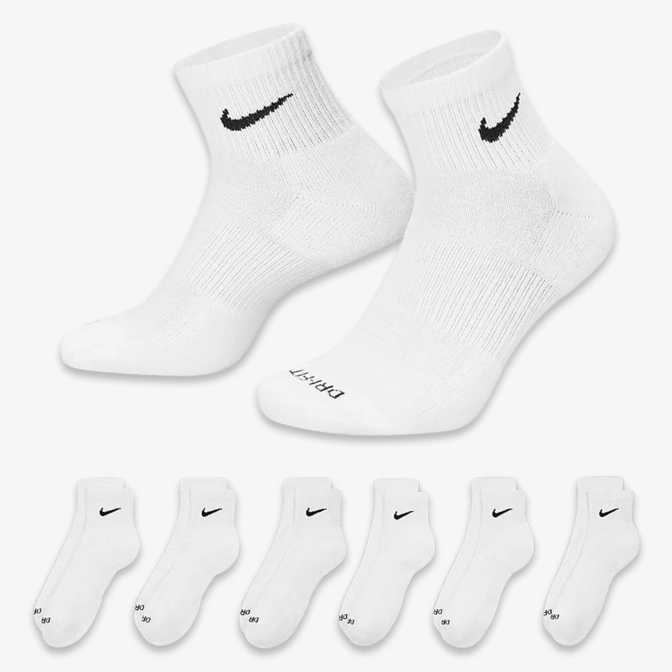 Nike Dri-FIT Everyday Plus Cushioned Mid Training Quarter Ankle Socks (6 Pack) White SX6899-100