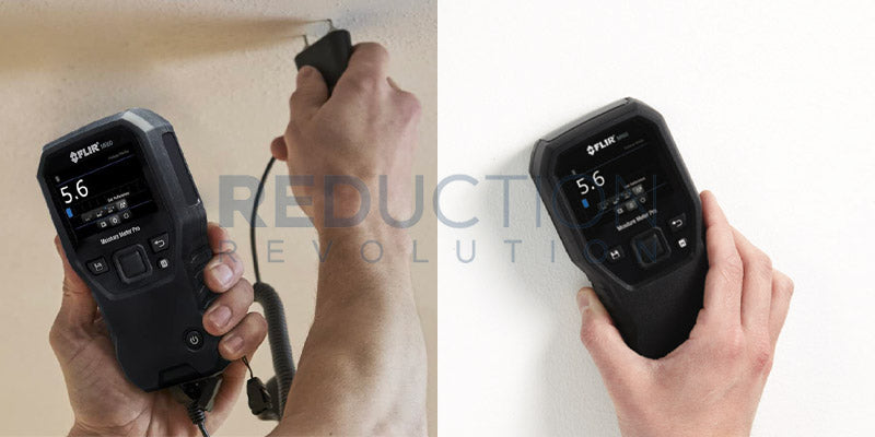 Use the FLIR MR60 Moisture Meter with included pin-probe or pinless.