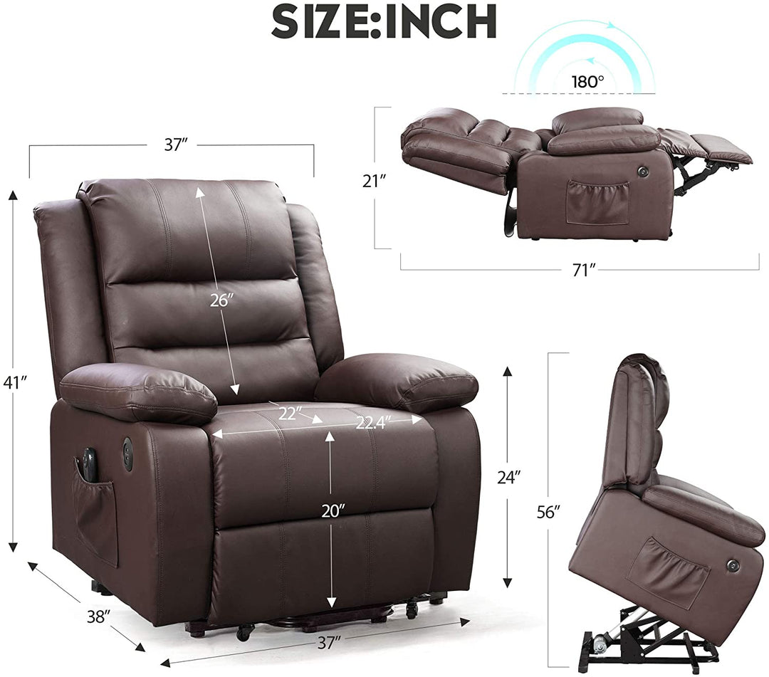 Dual-Motor Power Lift Recliner Chair, Dark Brown – Devaise