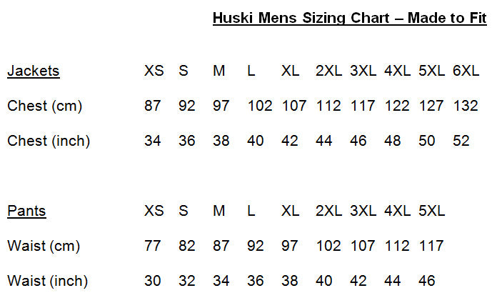 Boys Husky Clothing Size Chart