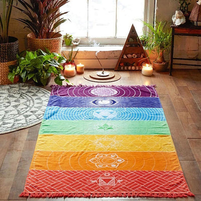 Hot Rainbow Beach Mat Mandala Tapestry