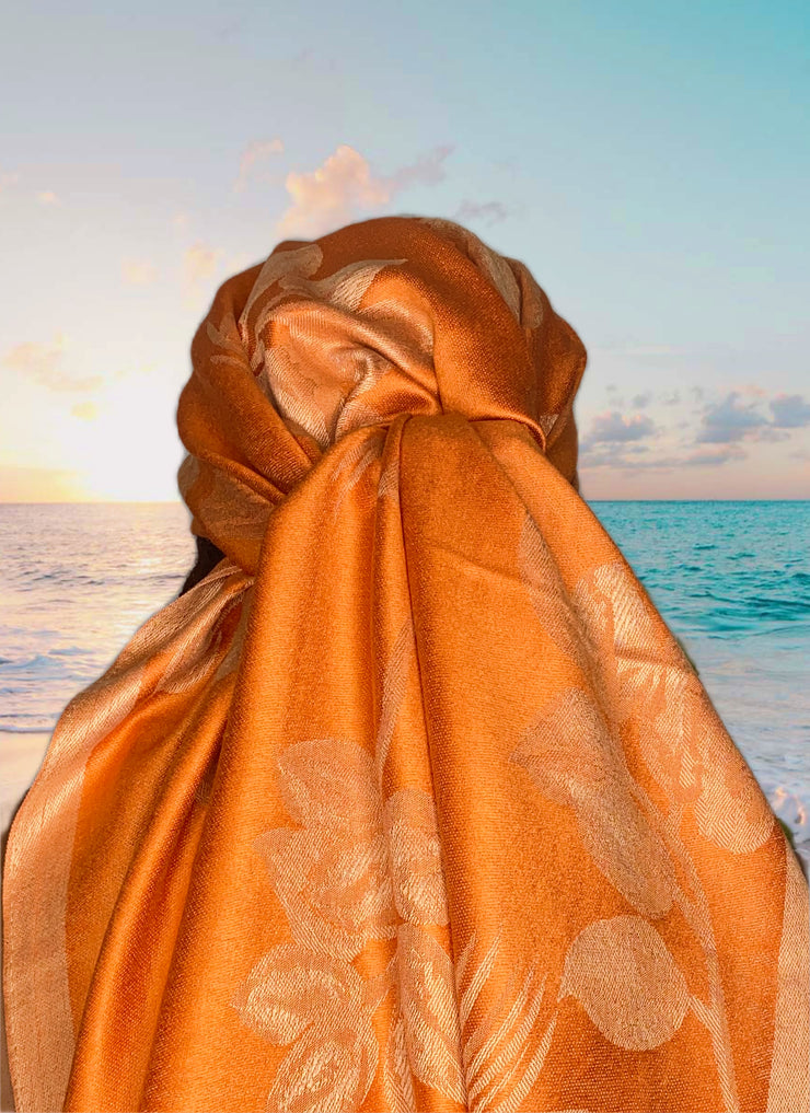 Floral Orange Pashmina Headwrap